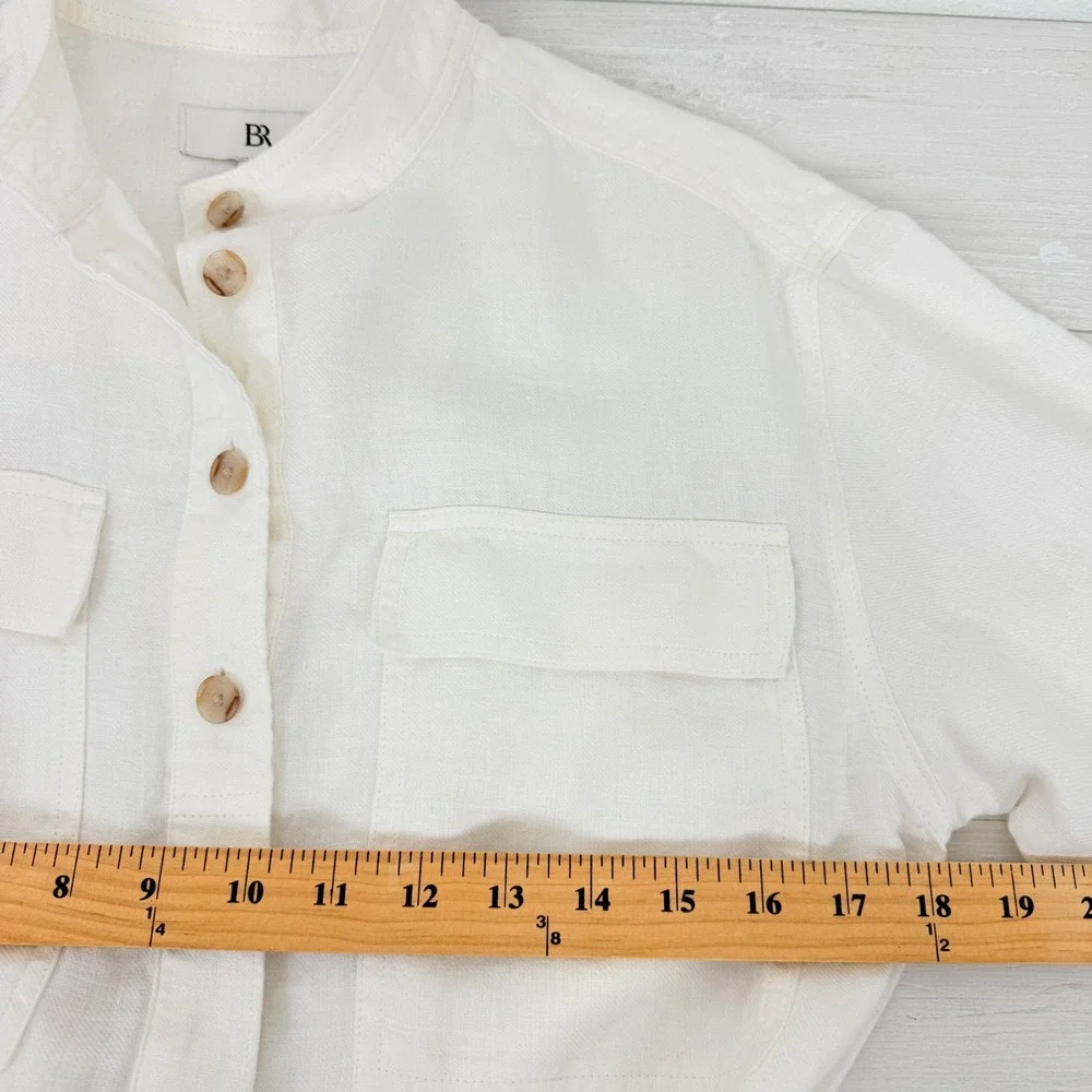 Banana Republic Utility Jumpsuit Womens S White Linen Blend Belted Wide Leg